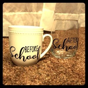 Before and after school mug/glass set